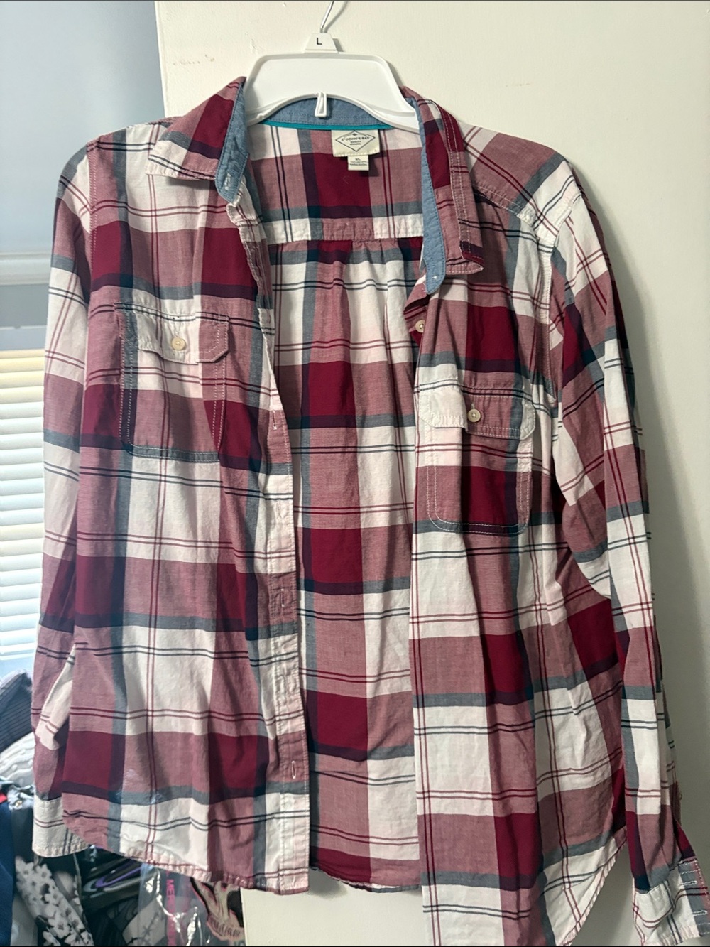 St. John's Bay Red and Pink Plaid Button-Up Shirt